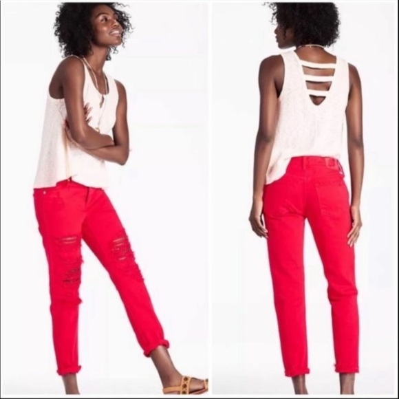 Lucky Brand Red Sienna Slim Boyfriend Jeans distressed destroyed size 6 - Picture 12 of 12